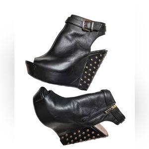 Jessica Simpson Leather Wedge Bootie with Gold Studded Heel